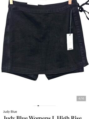 Judy Blue Womens L High Rise Side Tie Denim Skort In Black NWT